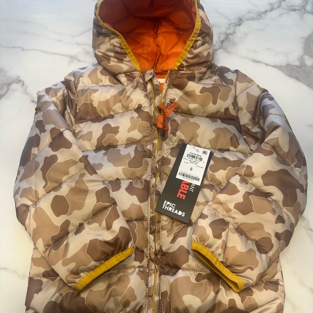 Epic Threads Camouflage Puffer Jacket with Orange Lining - Picture 3 of 4